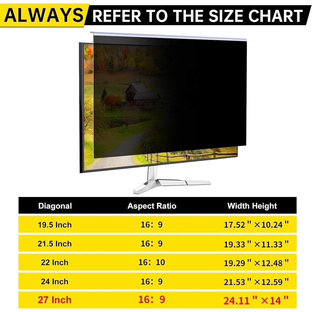 27 Inch Privacy Screen for 16:9 Monitor – Anti-Blue Light & Anti-UV Protection - Picture 8 of 13
